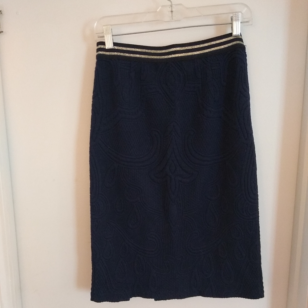 Anthro quilted navy pencil skirt